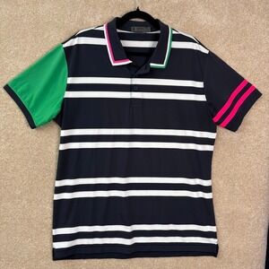 G/FORE Polo Golf Shirt Men's Large Navy White Striped Colorblock Performanc